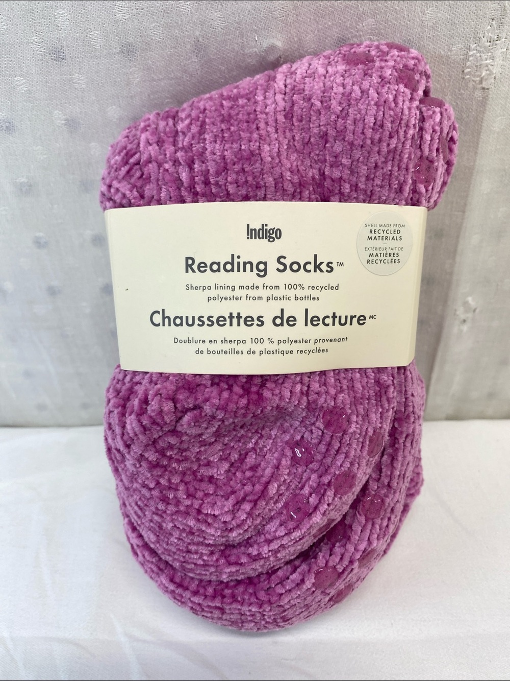 Indigo Plush Reading Socks - Ultra Pink Rose Cozy Pair With Grips